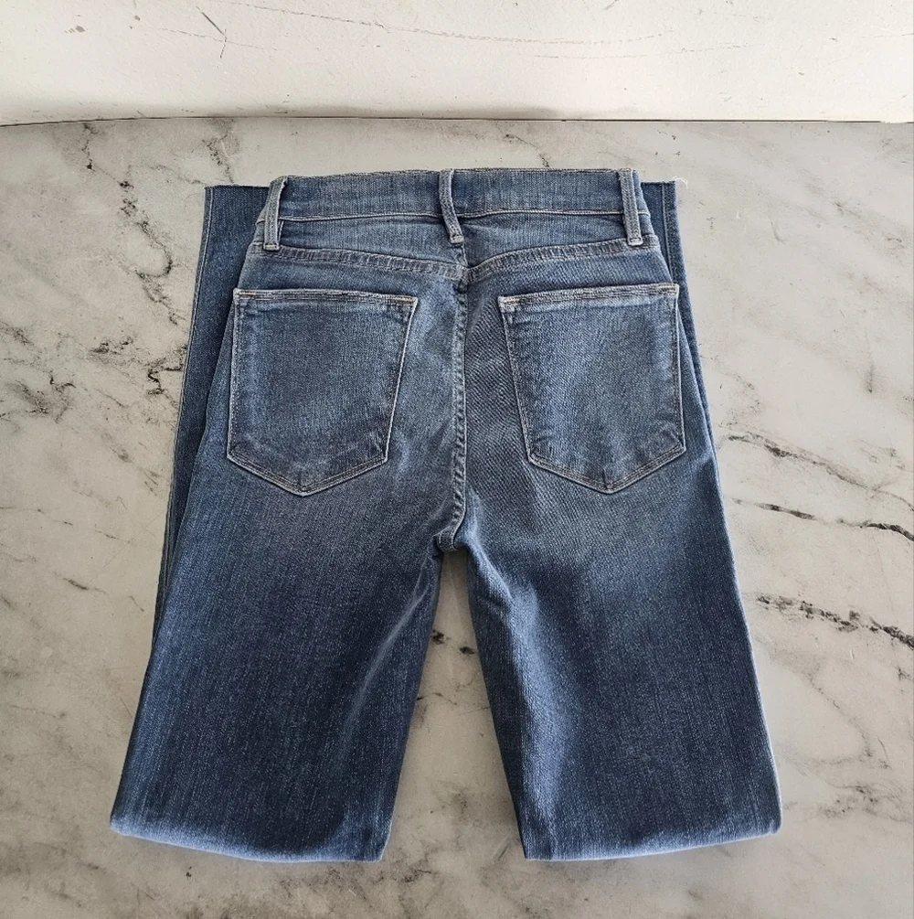 Frame Denim Le High Rise Skinny Crop Blue‎ Distressed Jeans 25 Preowned